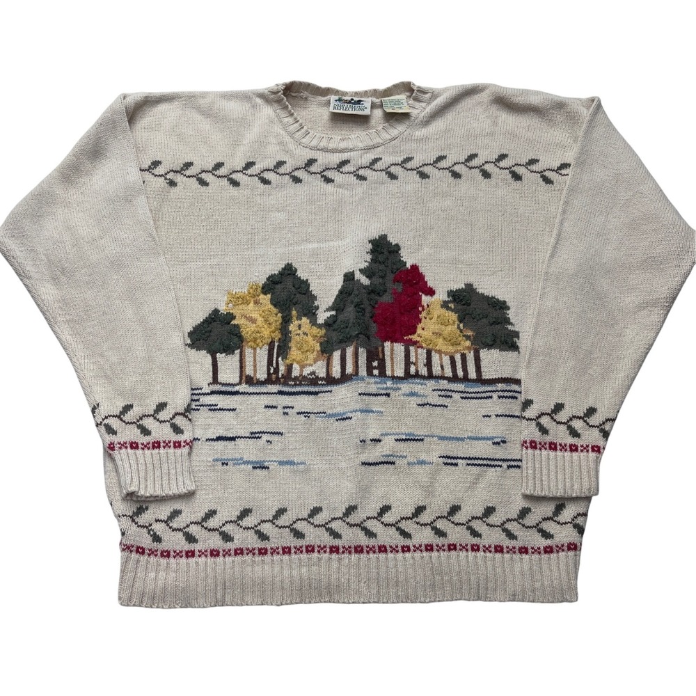 VTG Northern Reflections‎ Knit Sweater Womens XL Novelty Cottage Granola Cabin
